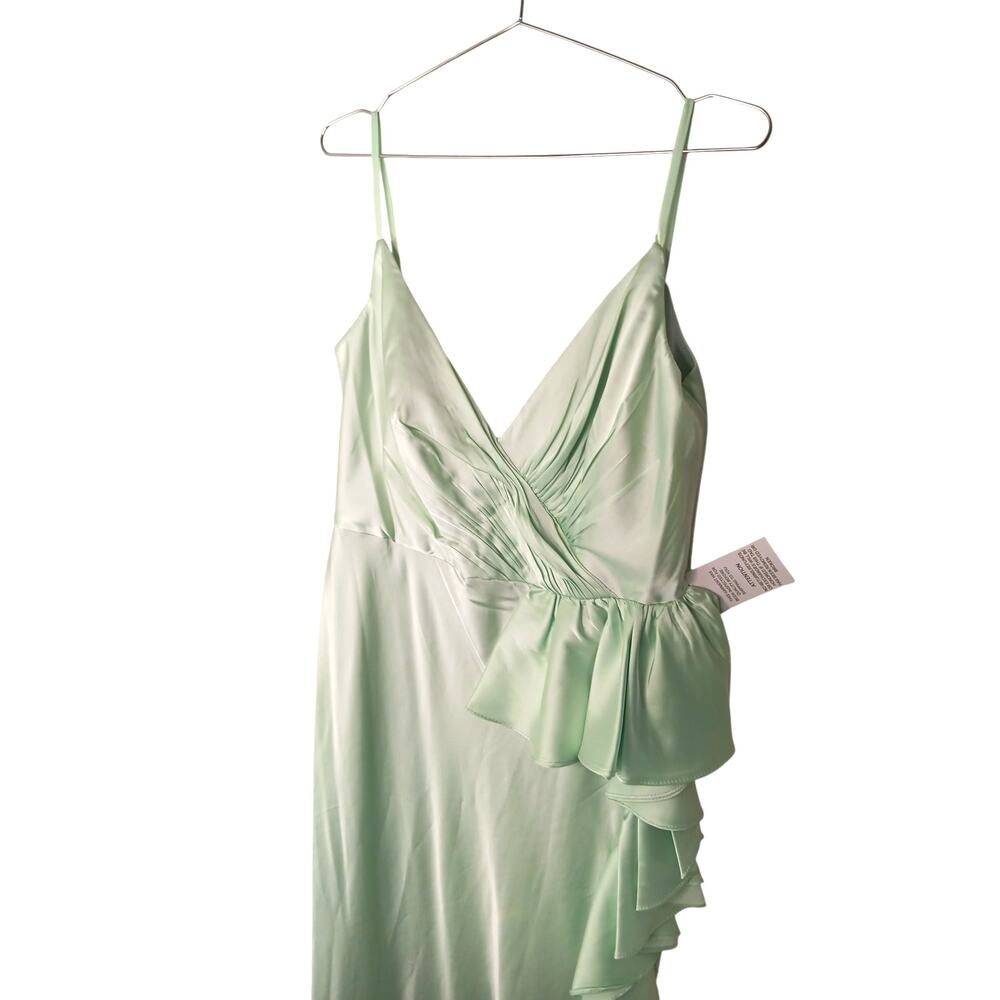 New with Tags Mac Duggal 67815 Ruffle Slit Dress 12 Mint Green Wedding Party - Picture 8 of 16